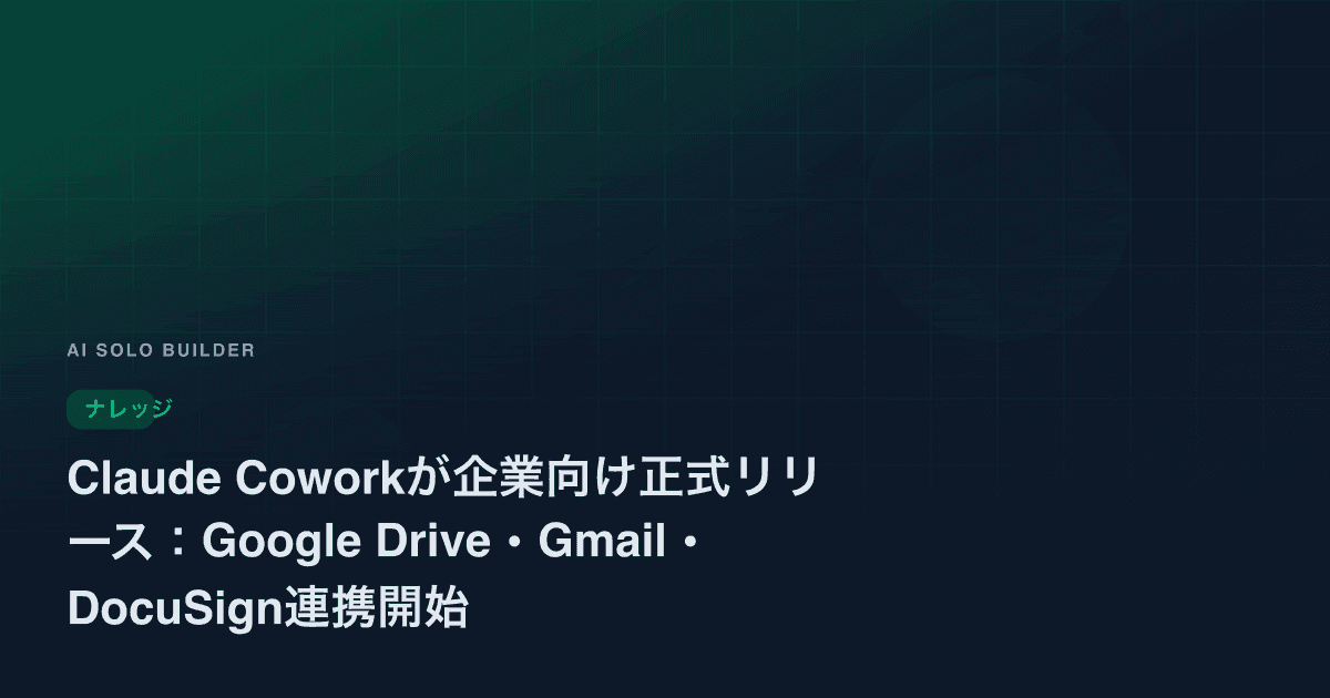 Claude Coworkが企業向け正式リリース：Google Drive・Gmail・DocuSign連携開始